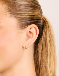 Waterproof Gold Plated Stainless Steel Pink Cubic Zirconia Huggie Earrings - link has visual effect only