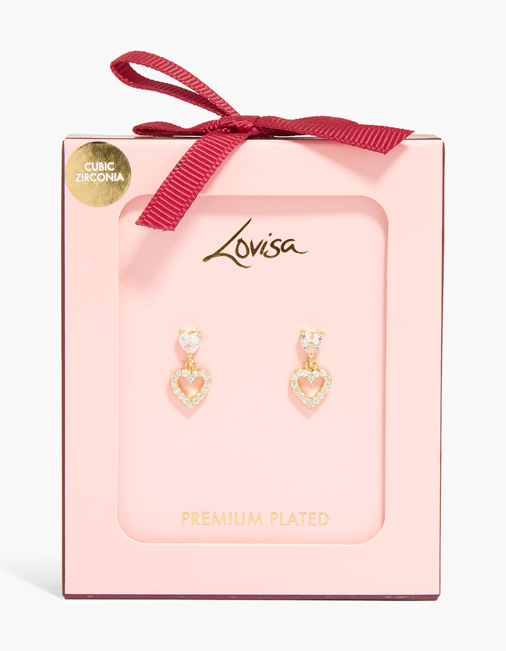 Gold Plated Cubic Zirconia Heart Drop Earrings