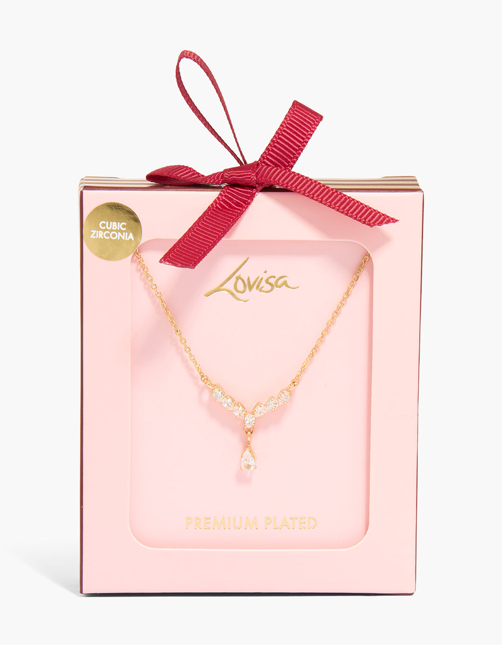 Gold Plated Cubic Zirconia V-Neck Pendant Necklace