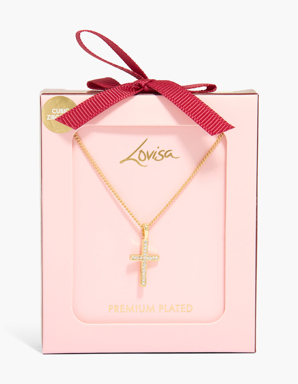 Gold Plated Cubic Zirconia Cross Pendant Necklace