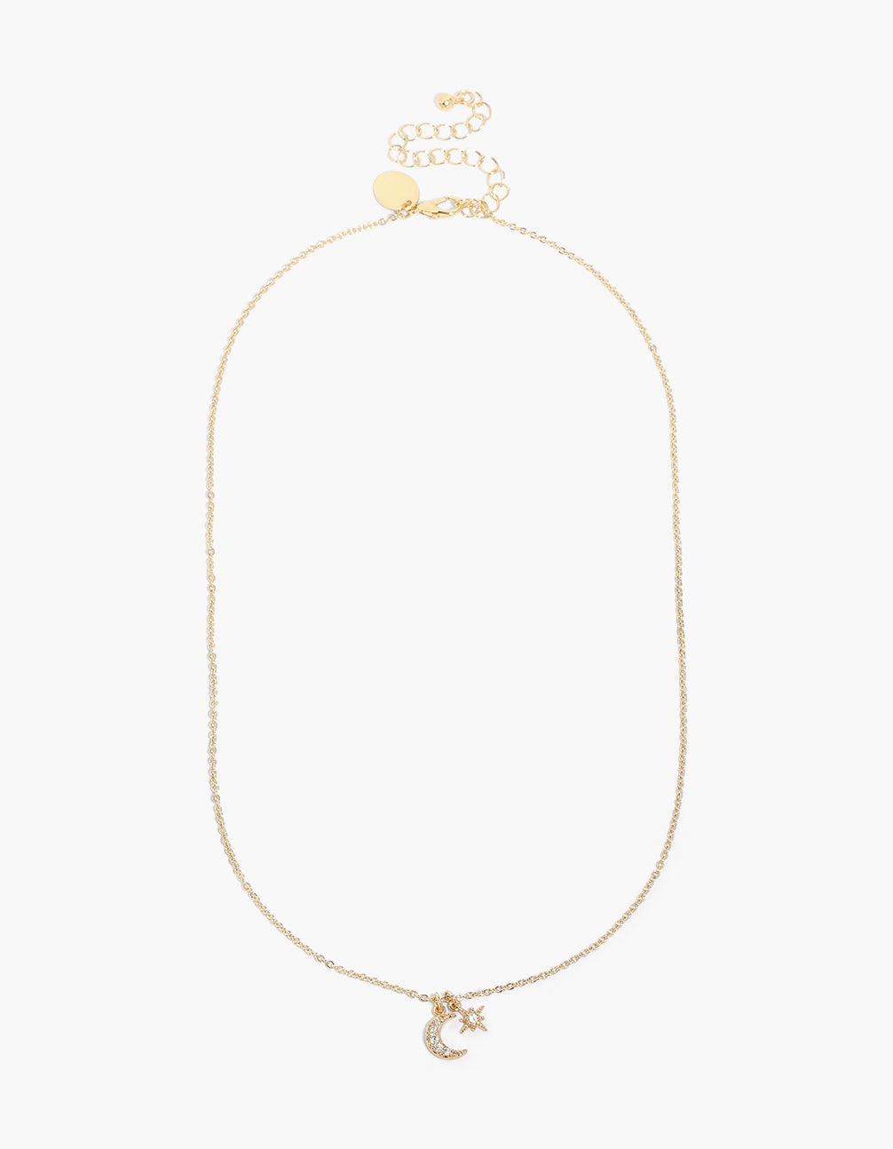 Gold Plated Cubic Zirconia Moon & Star Pendant Necklace
