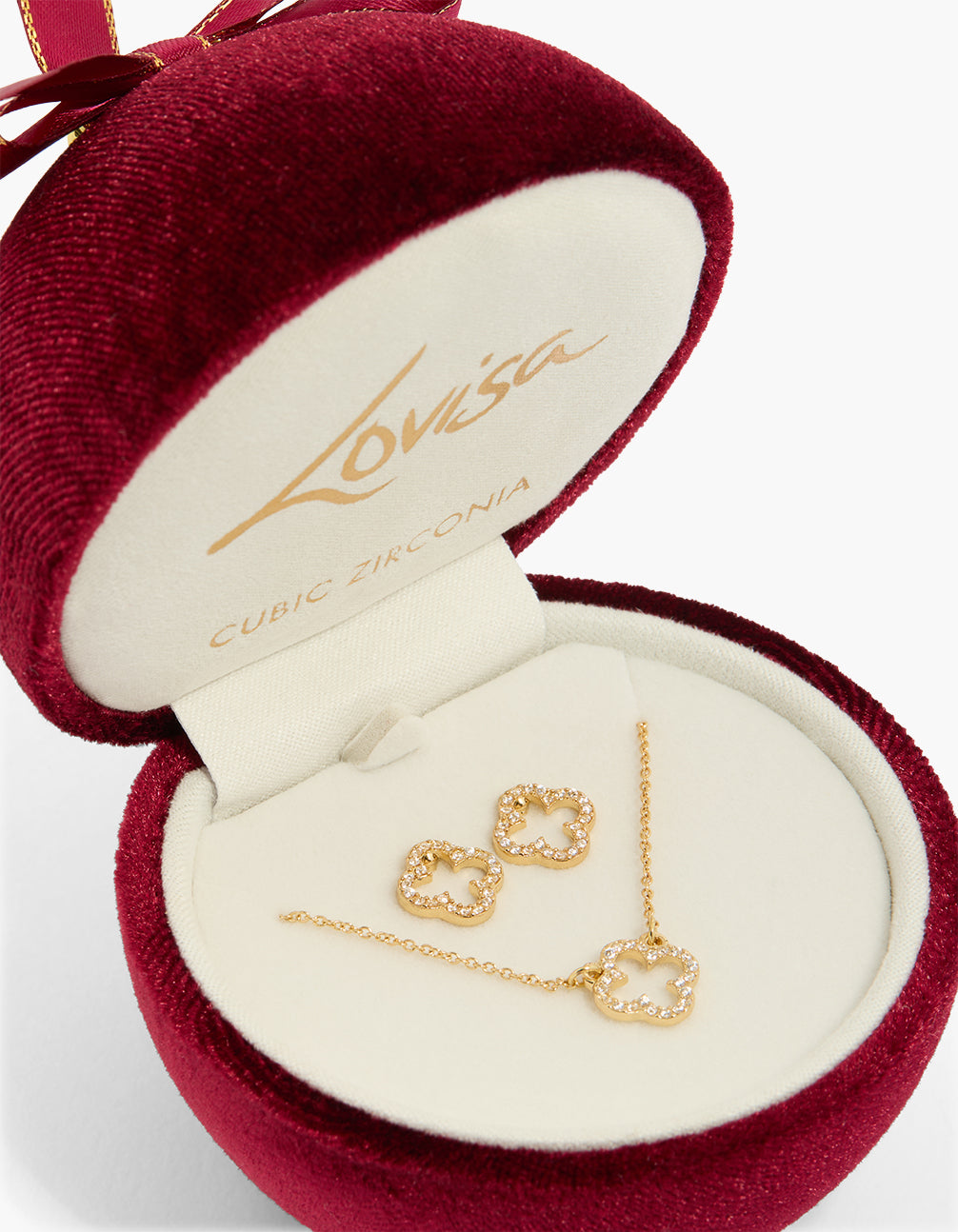 Gold Cubic Zirconia Outline Flower Earrings & Necklace Jewellery Set