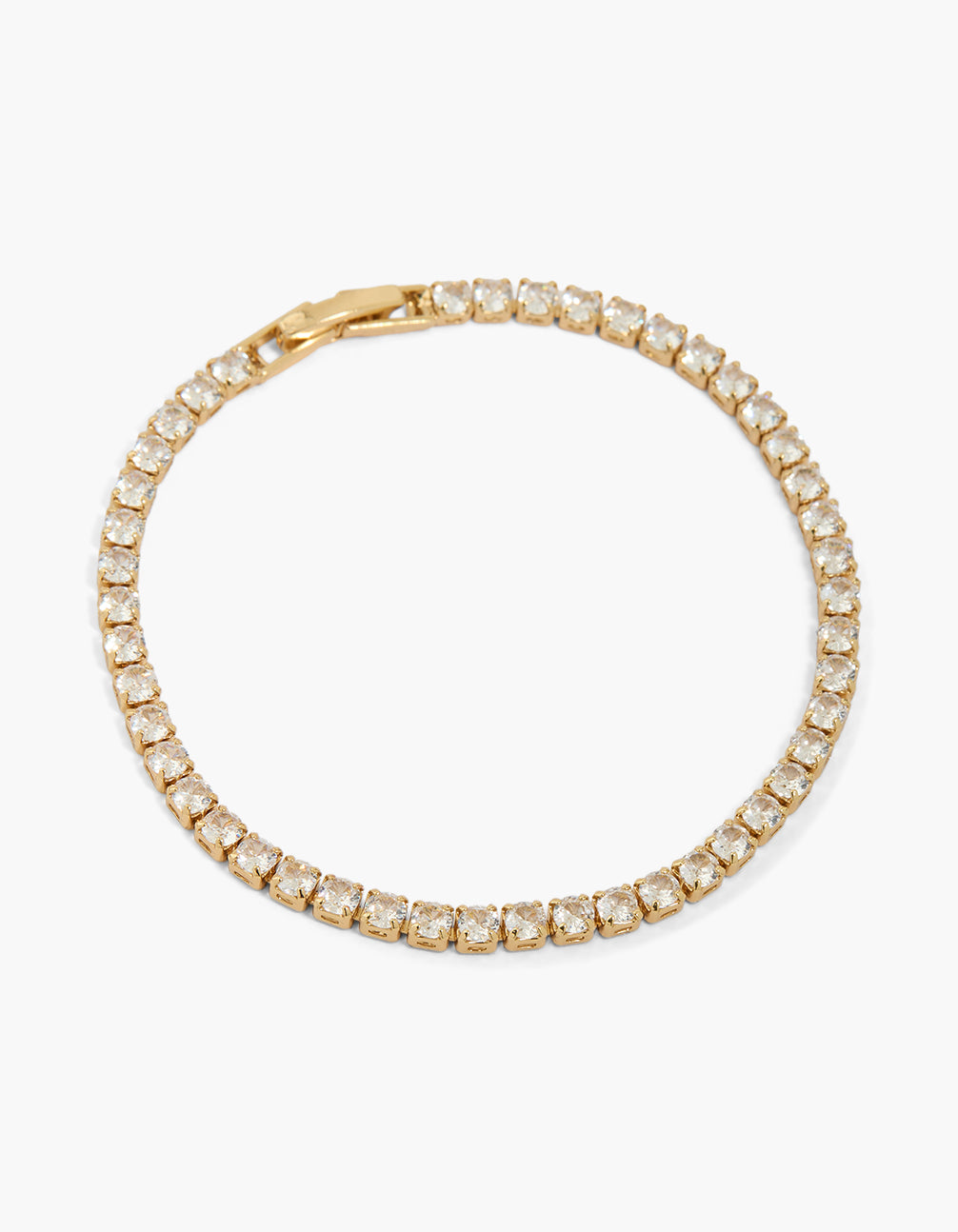 Beautifully crafted gold plated cubic zirconia tennis bracelet with round stone cut front view