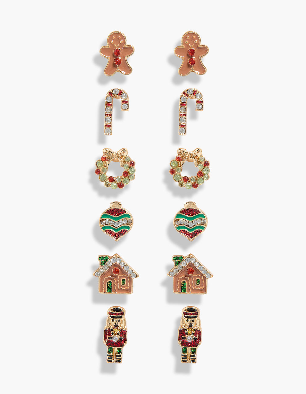 Kids Gold Diamante Gingerbread Stud Earrings 6-Pack
