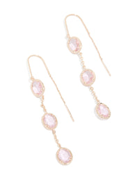 Showcasing rose gold plated pink diamantes thread through earrings front view - link has visual effect only
