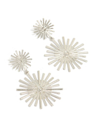 Showcasing statement double spike drop earrings with celestial starburst design in silver front view - link has visual effect only