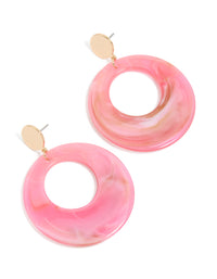 Showcasing chunky drop earrings with marble pattern in pink and gold circle design front view - link has visual effect only
