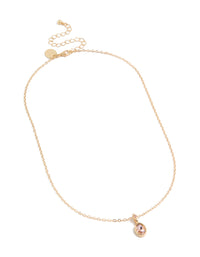 Elegantly designed pink diamante round pendant charm necklace in gold with adjustable clasp front view - link has visual effect only
