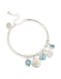 Silver Blue Diamantes & Molten Charm Bangle - link has visual effect only