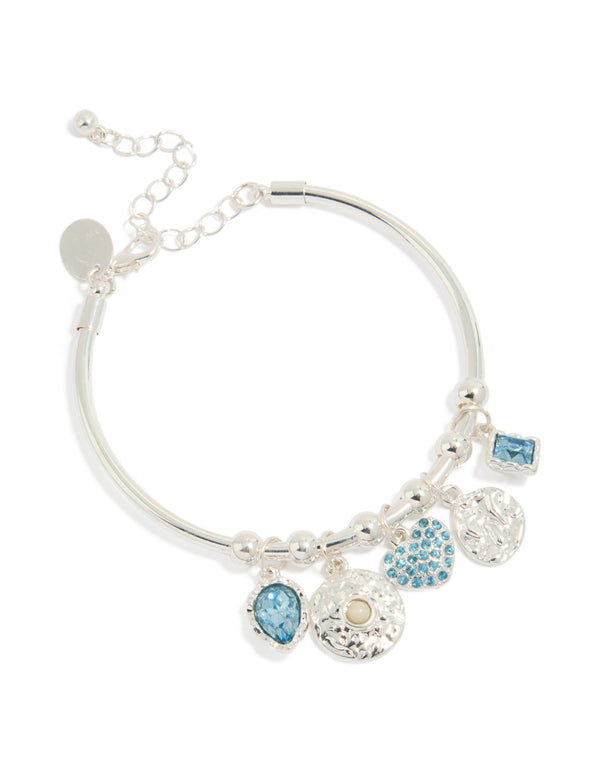 Silver Blue Diamantes & Molten Charm Bangle