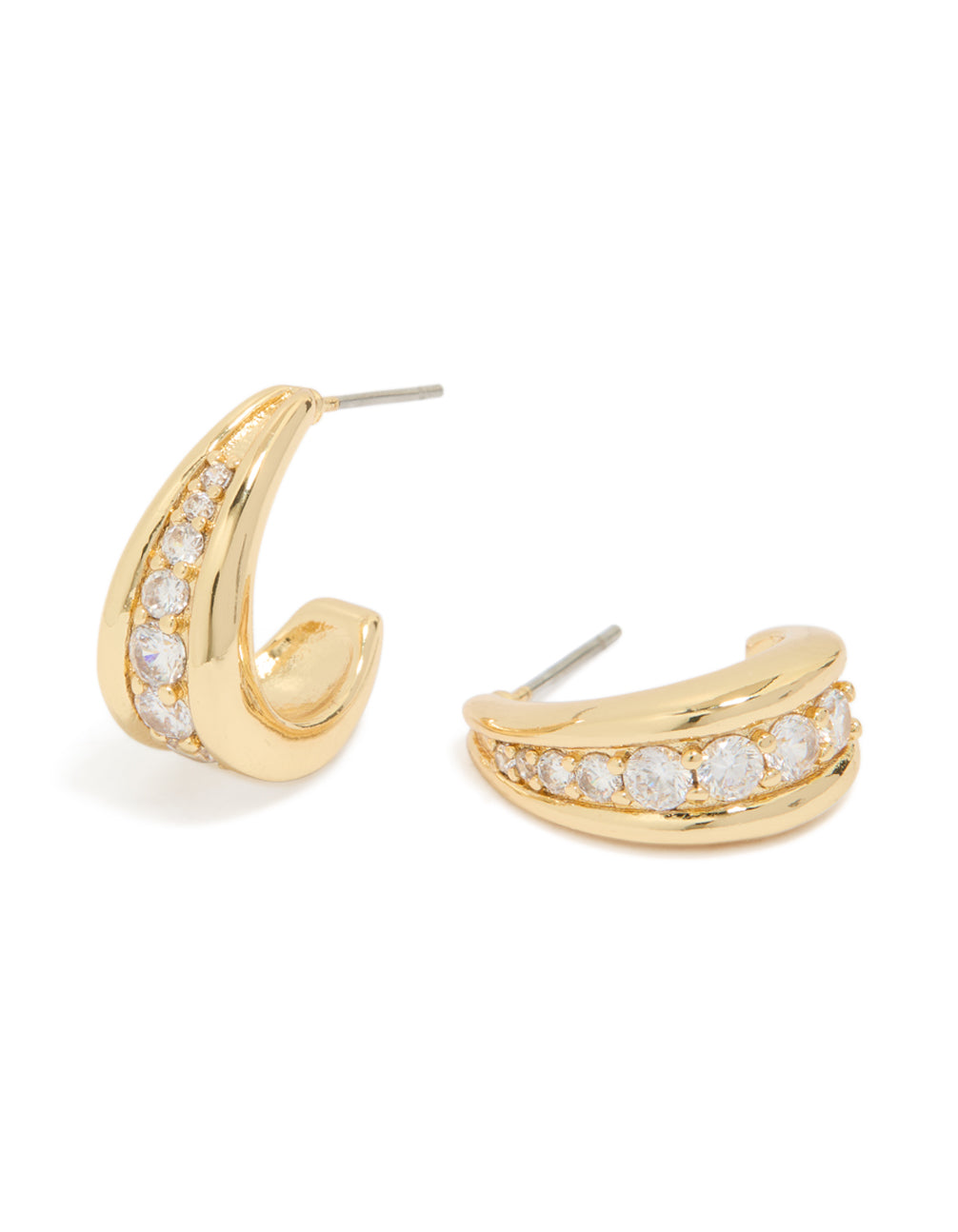 Discover gold plated cubic zirconia drop shaped hoop earrings front view