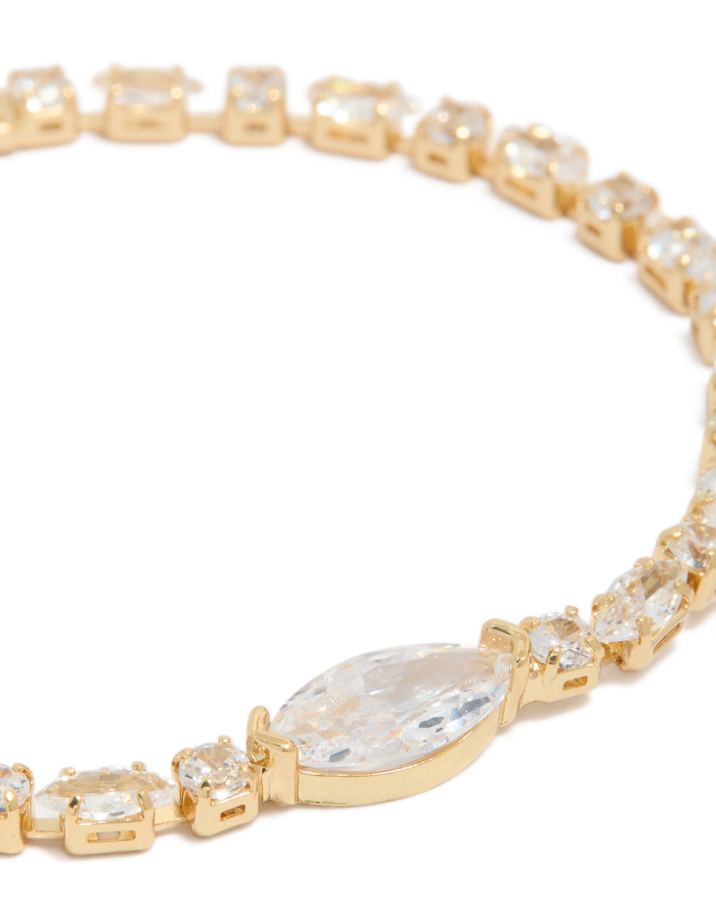 Designed with gold plated cubic zirconia chunky tennis bracelet close up view