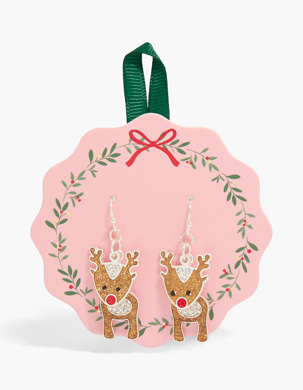 Silver Glitter Reindeer Drop Earrings