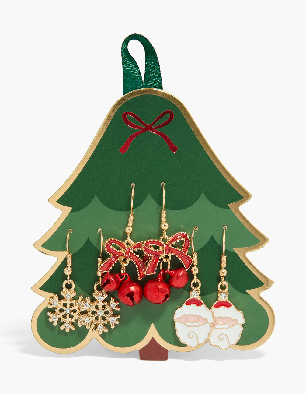 Gold Bow & Santa Earrings 3-Pack