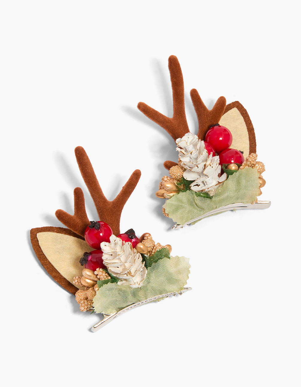 Fabric Reindeer Wreath Hair Clips