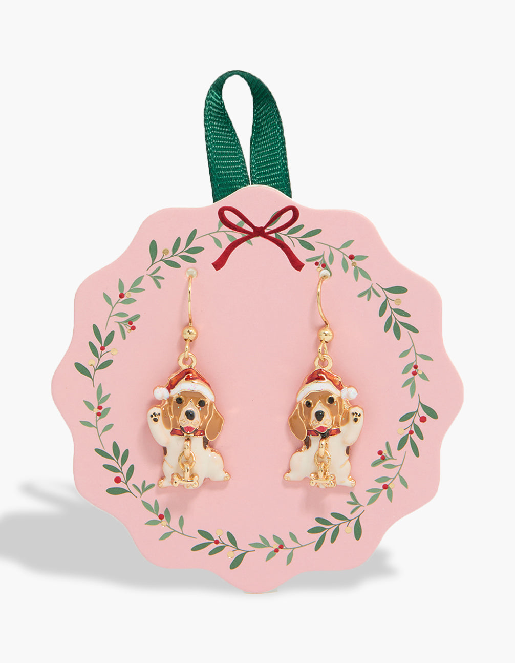 Showcasing statement stud earrings featuring a dog in gold front view