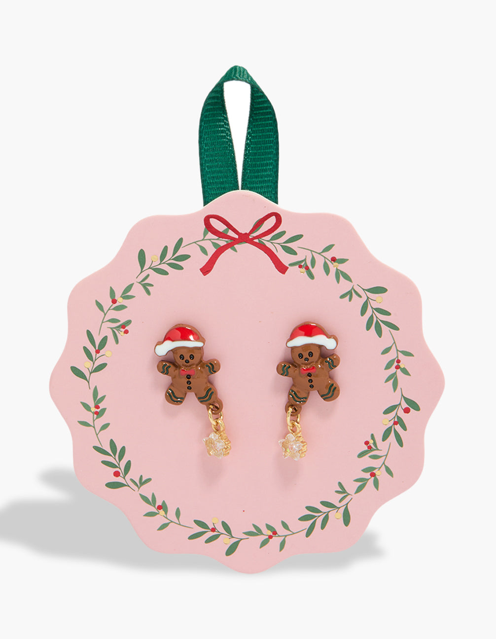Featuring gold diamante gingerbread earrings and food details front view