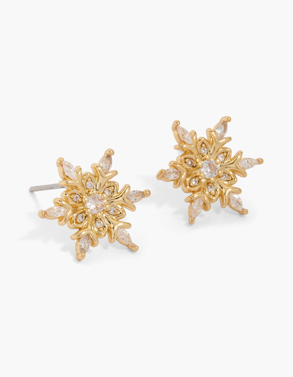 Gold Plated Cubic Zirconia Snowflake Earrings