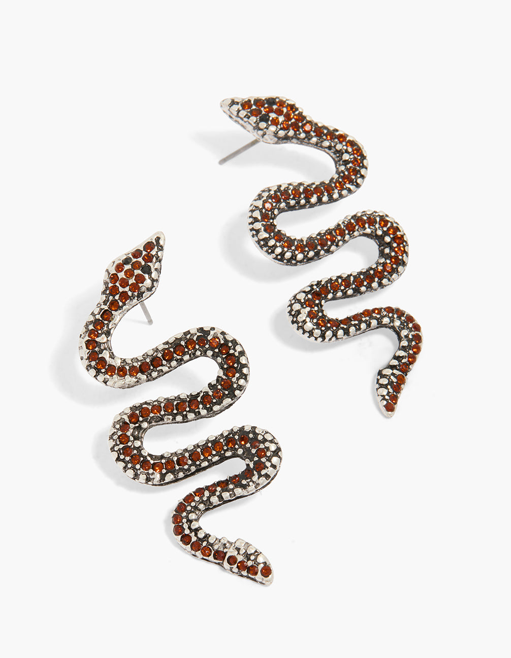 Silver Orange Diamante Snake Statement Earrings