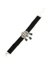 Crafted with diamante art deco design featuring charm beads in statement style choker necklace front view - link has visual effect only