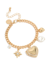 Gold Pearl & Hearts Charm Bracelet - link has visual effect only