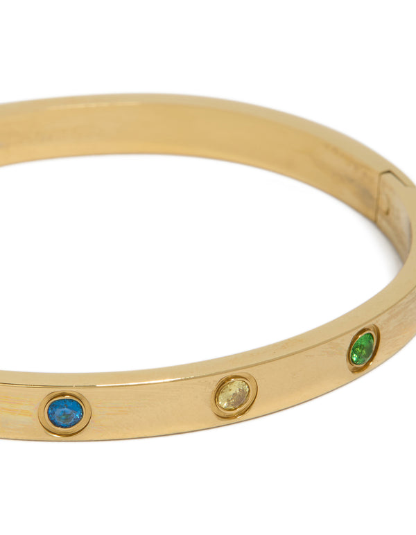 Waterproof Gold Plated Stainless Steel Cubic Zirconia Flower Inlay  Bangle