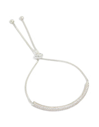 Silver Plated Cubic Zirconia Pavé Toggle Bracelet featuring front view - link has visual effect only