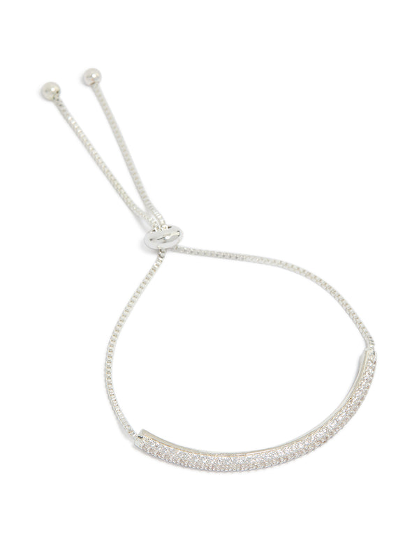 Silver Plated Cubic Zirconia Pavé Toggle Bracelet featuring front view