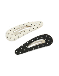 Polka dot snap clips in a 2-pack with black and white colors front view - link has visual effect only