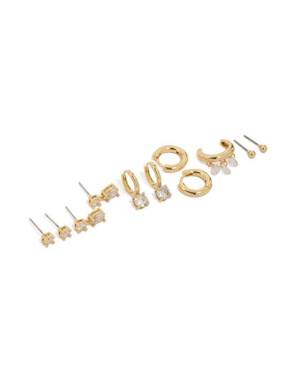 Discover chunky gold plated cubic zirconia classic earrings gift set in a variety of styles front view