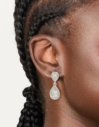 Silver Double Oval Diamante Drop Earrings - link has visual effect only