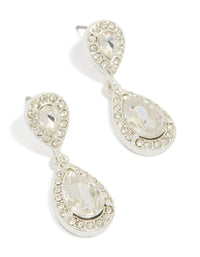 Silver Double Oval Diamante Drop Earrings - link has visual effect only