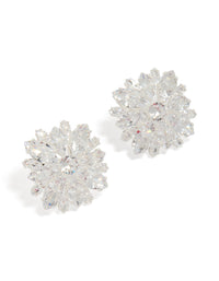 Silver Plated Cubic Zirconia Flower Cluster Stud Earrings - link has visual effect only