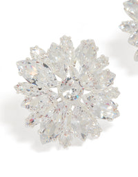 Silver Plated Cubic Zirconia Flower Cluster Stud Earrings - link has visual effect only