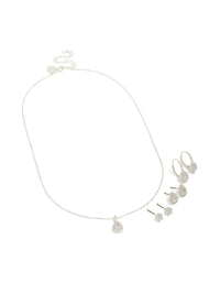 Silver Plated Cubic Zirconia Stud Earrings & Necklace Set - link has visual effect only