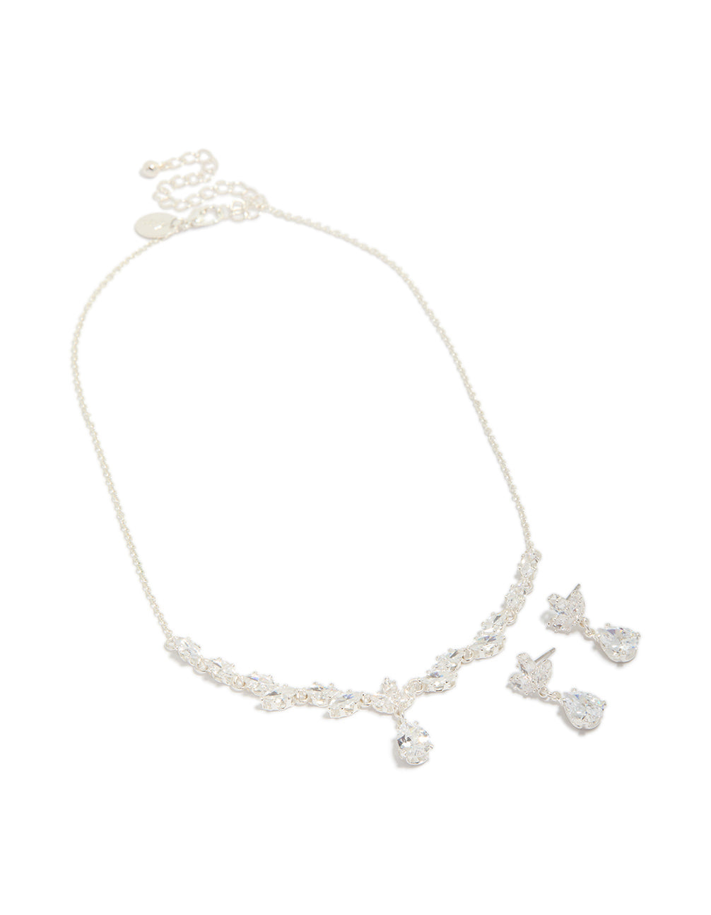 Silver Plated Large Vine Cubic Zirconia Necklace & Earrings Set