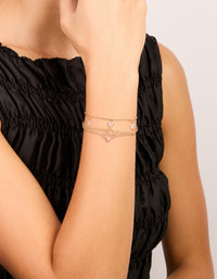 Gold Pink Diamante Flower & Heart Chain Bracelets 3-Pack - link has visual effect only