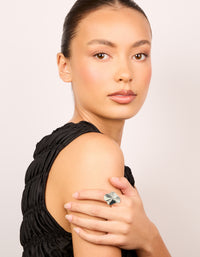 This silver plated organic fan ring in a statement style on finger view - link has visual effect only