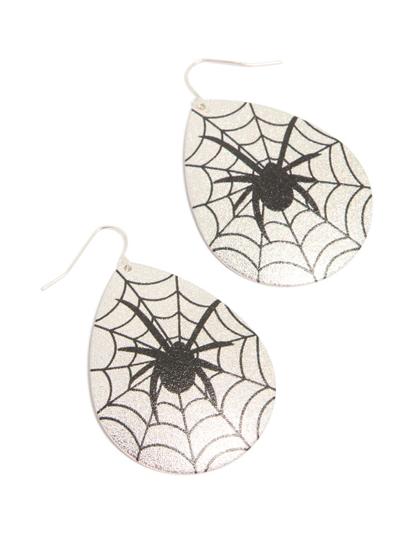 Silver Spiderweb Disc Earrings