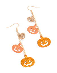 Orange & Brown Acrylic Glitter Pumpkin Drop Earrings - link has visual effect only