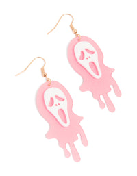 Pink Acrylic Melting Ghost Face Drop Earrings - link has visual effect only