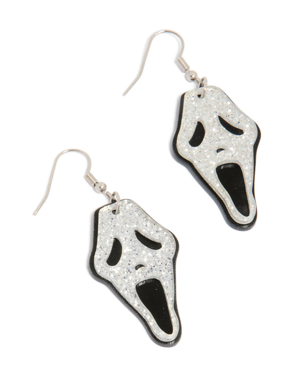 Acrylic Glitter Ghost Face Drop Earrings
