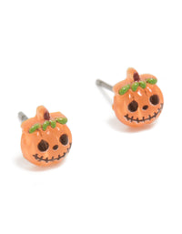 Orange Acrylic Pumpkin Skull Face Stud Earrings - link has visual effect only