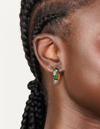 Gold Black Enamel Pink Flower Print Thick Huggie Earrings - link has visual effect only