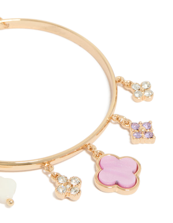Gold Flower Charm Toggle Bangle