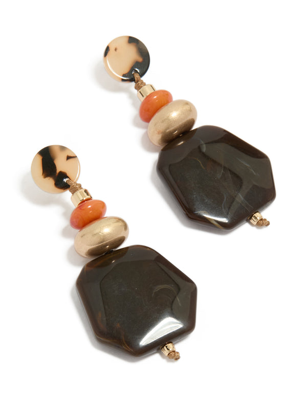 Gold Acrylic Stone Drop Threader Earrings