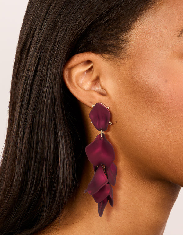 Burgundy Coated Metal Petal Drop Earrings
