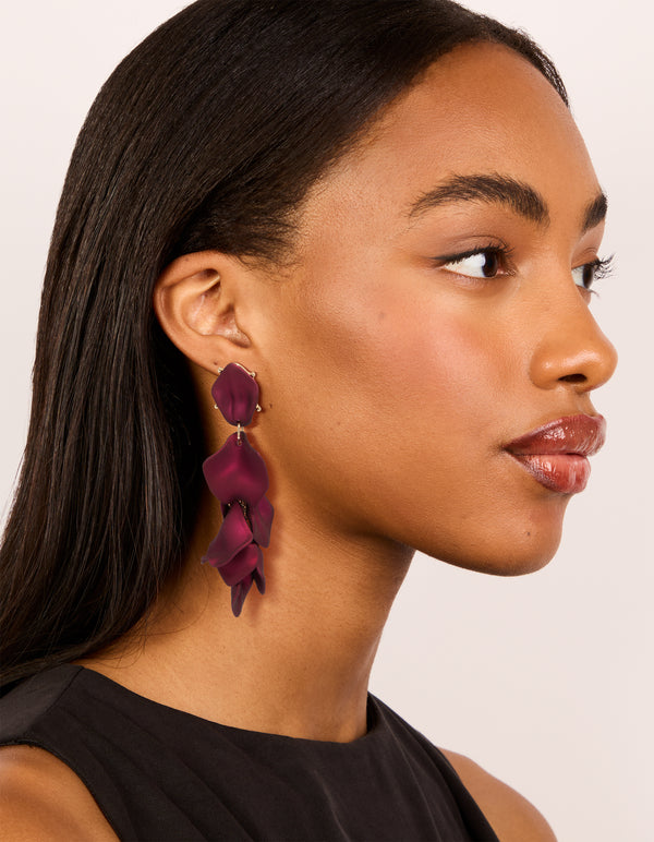 Burgundy Coated Metal Petal Drop Earrings