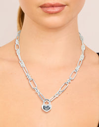 Featuring a waterproof stainless steel bubble heart chunky necklace in silver on neck view - link has visual effect only