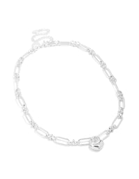 Crafted from waterproof stainless steel bubble heart chunky necklace in silver front view - link has visual effect only